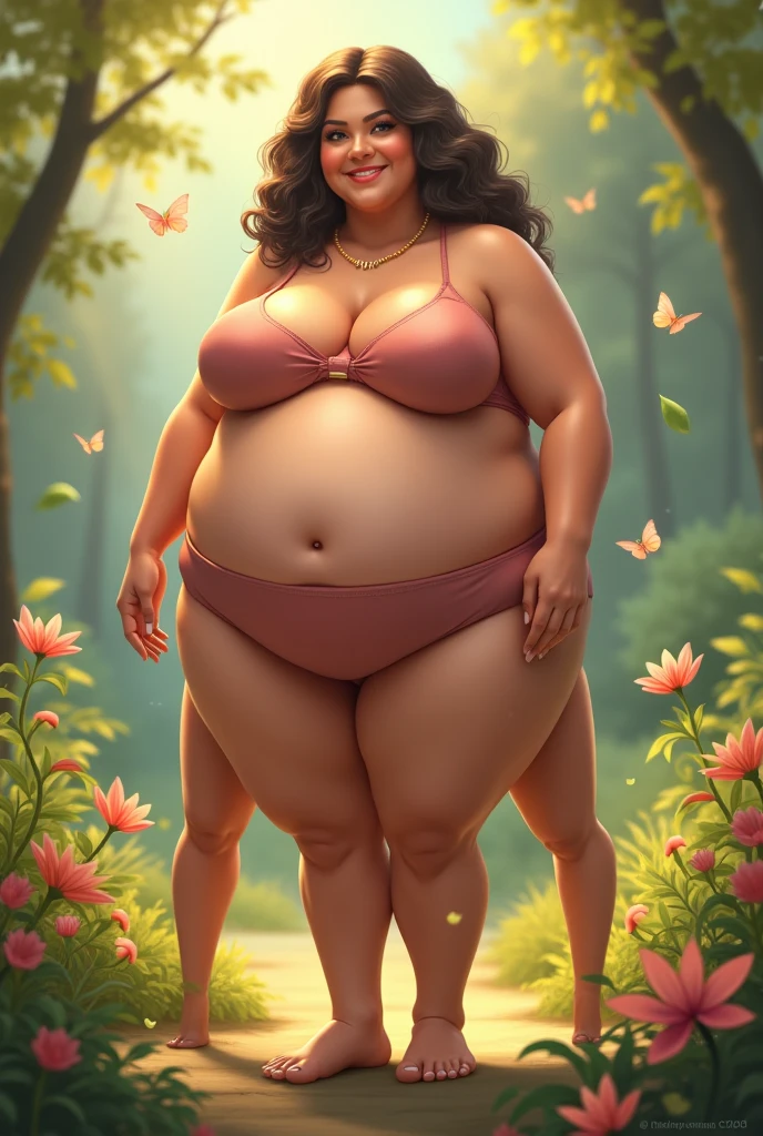 mother, Plump, see the sun. wearing a bikini