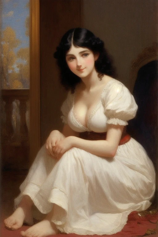 masterpiece,best quality,absurdres,photorealistic,mature female,sagging breasts,<lora:shanshan:0.6>,short_hair,large_breasts,brown_eyes,thighhighs,white dress,