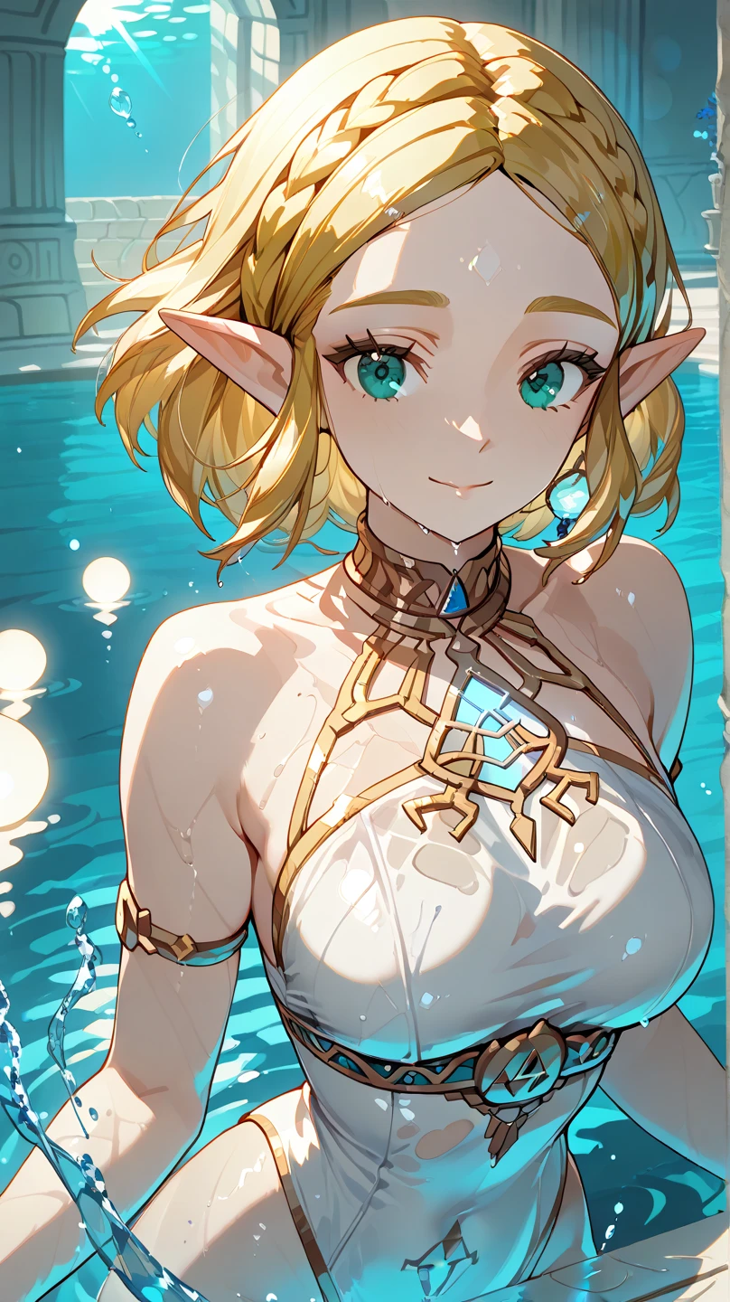 Hyper realistic super detailed sexy princess Zelda detailed, in water shore, expressions faciales sexy, seductive facial expressions, [:(Face detail: 1.4): 0.4], 16K resolution, 4k resolution, (Ventre plat parfait), (image couleur), BREAK pink dress, blunt bangs, satin, sparkling, side slit, night, crossed arms, silver dress, masterpiece, best quality, highly detailed BREAK, looking at viewer, crouched down, masterpiece, best quality, highly detailed, desire, blush, (Beautiful and detailed eyes description), (beautiful and detailed face), Perfect female body, (Best Quality), (ultra-detailliert), (masuter piece), (hight resolution), (Original), (the Extremely Detailed CG Unity 8K Wallpapers)