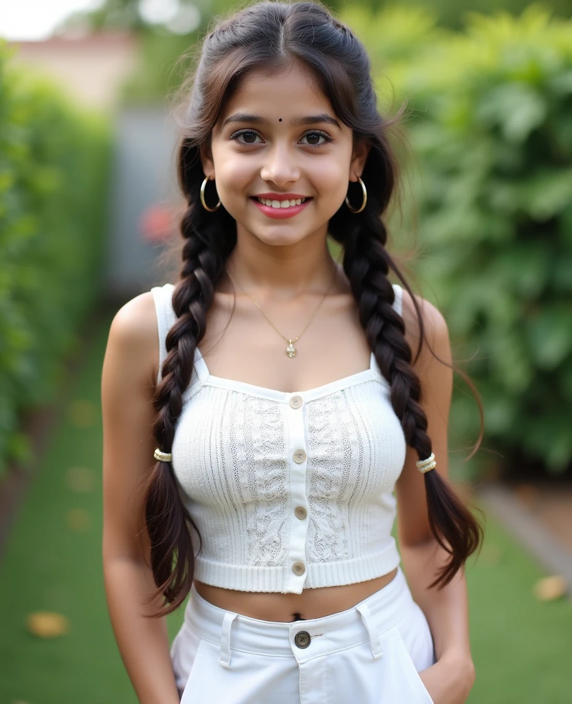((a picture of indian 15 years old girl)), ((15 years old girl)), ((highest quality, 8K, masterpiece: 1.3)), concentrated: 1.2, perfect beauty: 1.4, butt: 1.2, ((high up ponytail)), ((high up ponytail hairstyle)), ,(landscape background), tomboy t-shir, Highly detailed face and skin texture, narrow eyes, double eyelid,, long hair, , smile, Unreal beauty, , indian girl, ((White-black mixed colour outfit:1.1)),((big forehead)), ((16 years old girl)), ((shorts pants)), ((medium shorts)), ((captured by iPhone 15 pro max)), , ((hourglass shape figure), ((smile)) ,(long thighs level t shirt)), ((shiny skin:0.7)), ((covered Belly)), (hip level long tshirt:1.5)), ((full body shot:1.2)), ((shot by iPhone cemara)), ((seductive girl:1.3))
