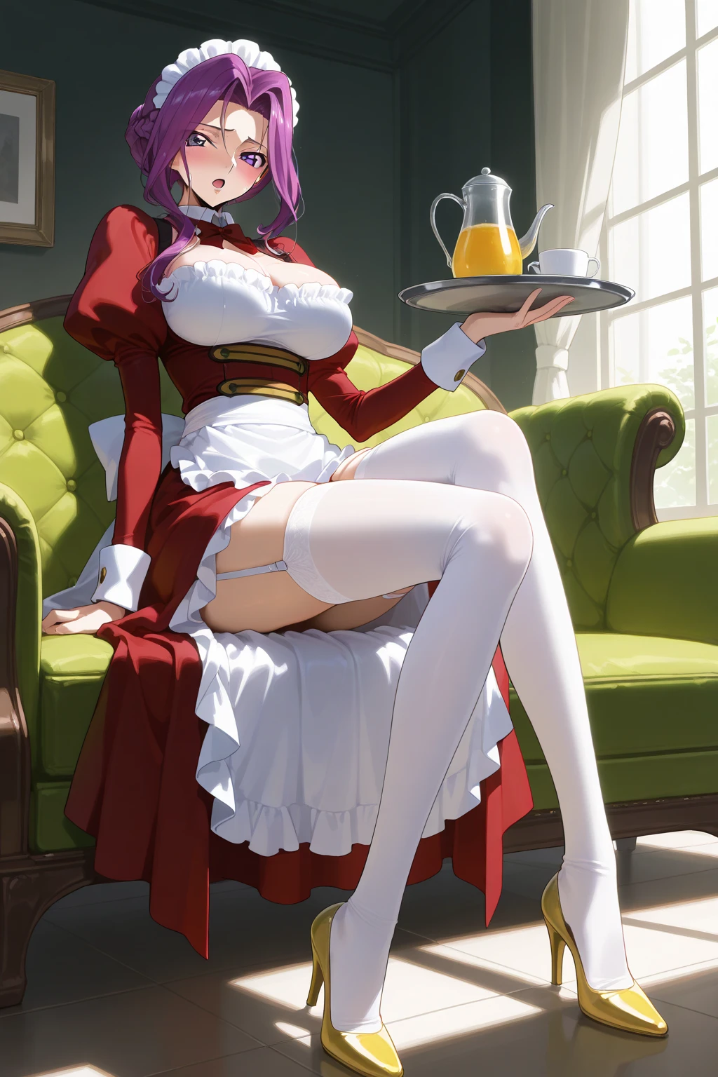 ((best quality, masterpiece)),(yuan:1.5),1girl,solo,pink_hair,bangs,pink eyes,<lora:yuan2:1>,yuan,dove sitting on head,1girl,virtual_youtuber,transparent_background,full_body,breasts,solo,animal_on_head,thighhighs,dress,long_hair,pink_hair,cleavage,on_head,bare_shoulders,bangs,pink_legwear,straight-on,detached_sleeves,smile,pelvic_curtain,breasts,1girl,cleavage,teacup,tray,cup,open_mouth,hair_ornament,holding_tray,long_hair,plate,collarbone,tea,window,teapot,indoors,white_apron,looking_at_viewer,saucer,enmaided,blush,smile,table,