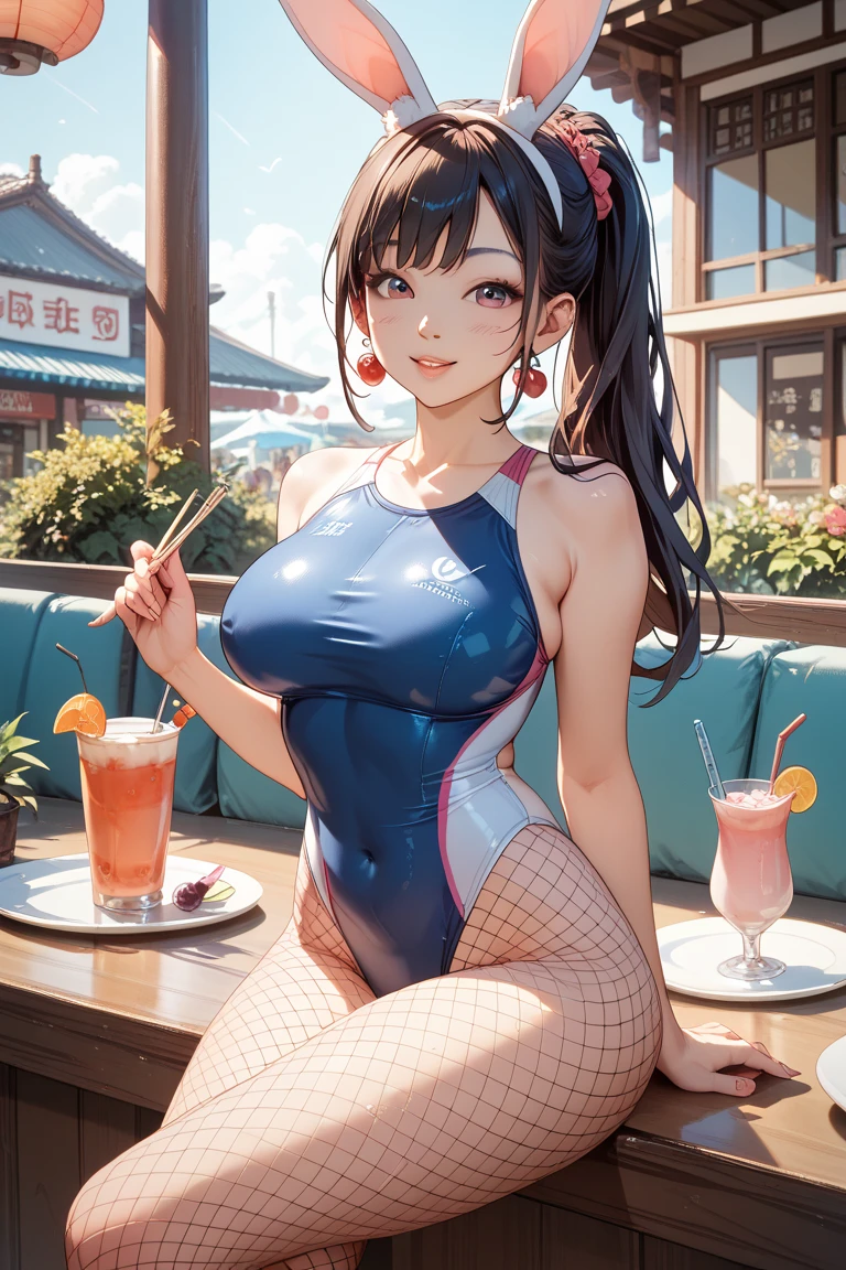 Beautiful girl eating a banana in a swimsuit