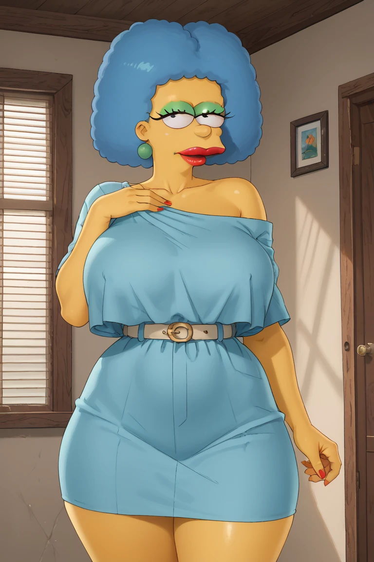 <lora:Patty Bouvier:01> anatomically correct, masterpiece, best high quality, ultra details, realistic, RAW Photo, perfect anatomy, 4k, 8k, quality lighting, detailed hands, detailed eyes, (solo:1.2), plumb, mature woman, Patty Bouvier, gray hair, pink dress, yellow skin, (big boobs:1.4), (thick tighs:1.3), (wide hips:1.3), (big ass:1.4), (looking at viewer), (black eyes), pussy, (sweat:1.2) <lora:BGV5EX:1> <lora:add_detail:1>