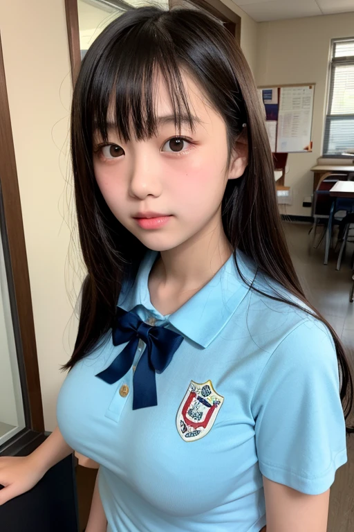 (masterpiece:1.2), Japanese, (18 years old), (((a girl))), (school uniform), collared shirt, outdoor, plump, summer vacation, sunshine,