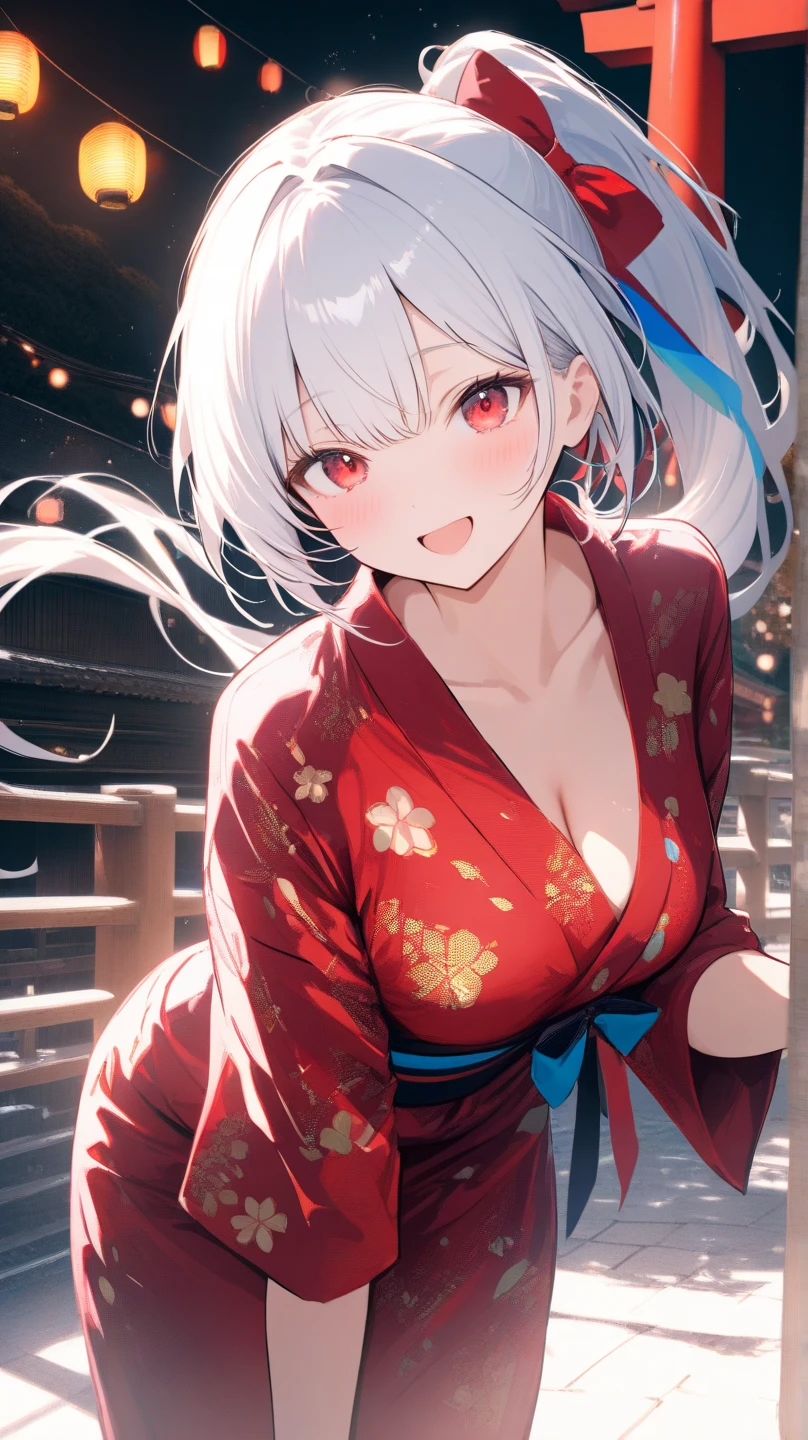 1girl,solo,closeup upperbody,faint smile,evil smile,white (yukata,miko:1.3),Japanese style,head decoration,Cleavage,under wear,bra,Panties,Navel,Collarbone,On all fours,See-through