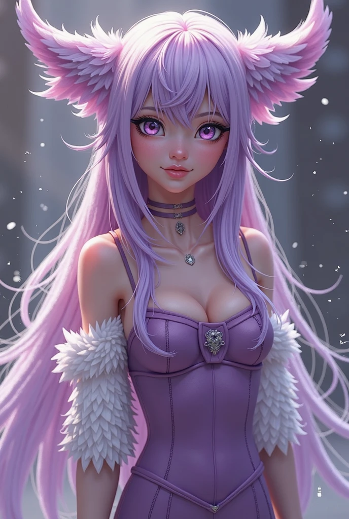 Purple kitsune fox, humanoid, fur everywhere, multiple tails, female, wearing black chrop top with decorative bow above the middriff, black miniskirt, exposed middriff, small breasts, green eyes, blushing, sitting and staring into the distance