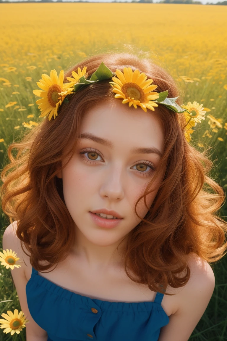 (medium full shot) of (vibrant butterfly) with rainbow prismatic gradient wings, ruby red body, glowing antennae, soft fur tufts luminescent spots, set in  a dew-kissed meadow, where the morning sun creates a sparkling effect on the flowers, the air is crisp and fresh, under the morning sun, woman smiling, ,Masterpiece,best quality, photo, realistic, very aesthetic, detailed face,