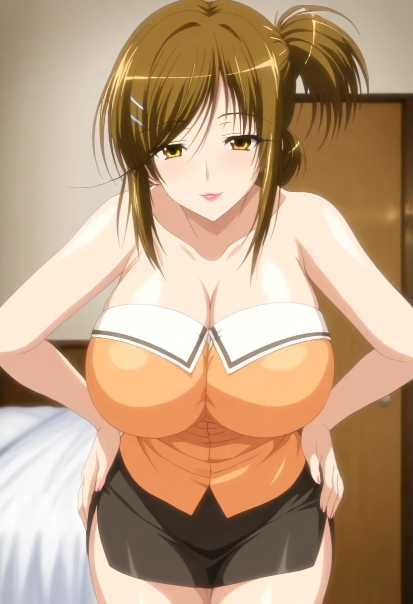 Huge, nude, nipples, pussy, Busty, best quality, (masterpiece:1.2), highly detailed, , 
1girl,  kotegawa nanaka, looking at viewer, light smile, open mouth, brown eyes, long hair, indoor, room, close up face