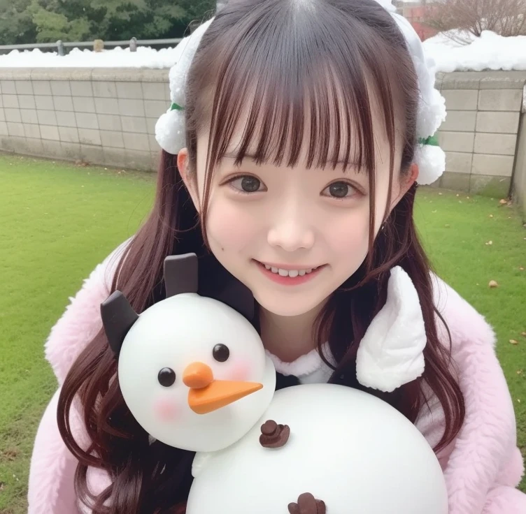 Japanese ID ,((cute ,Baby Face:1.2)),(8k, RAW Photos, Very detailed, highest quality:1.2), (Realistic, Photorealistic:1.4), (Very detailed, Ultra-high resolution ,beautiful, Tabletop:1.2), ,Very detailed顔と目,Shiny skin,(Upper Body:1.Professional Lighting,Soft Light, Sharp focus, Written boundary depth,Medium Hair,Earrings, (coat:1.3),(Winter morning in the city, Foggy Street, I see a snowman and Christmas decorations:1.3)