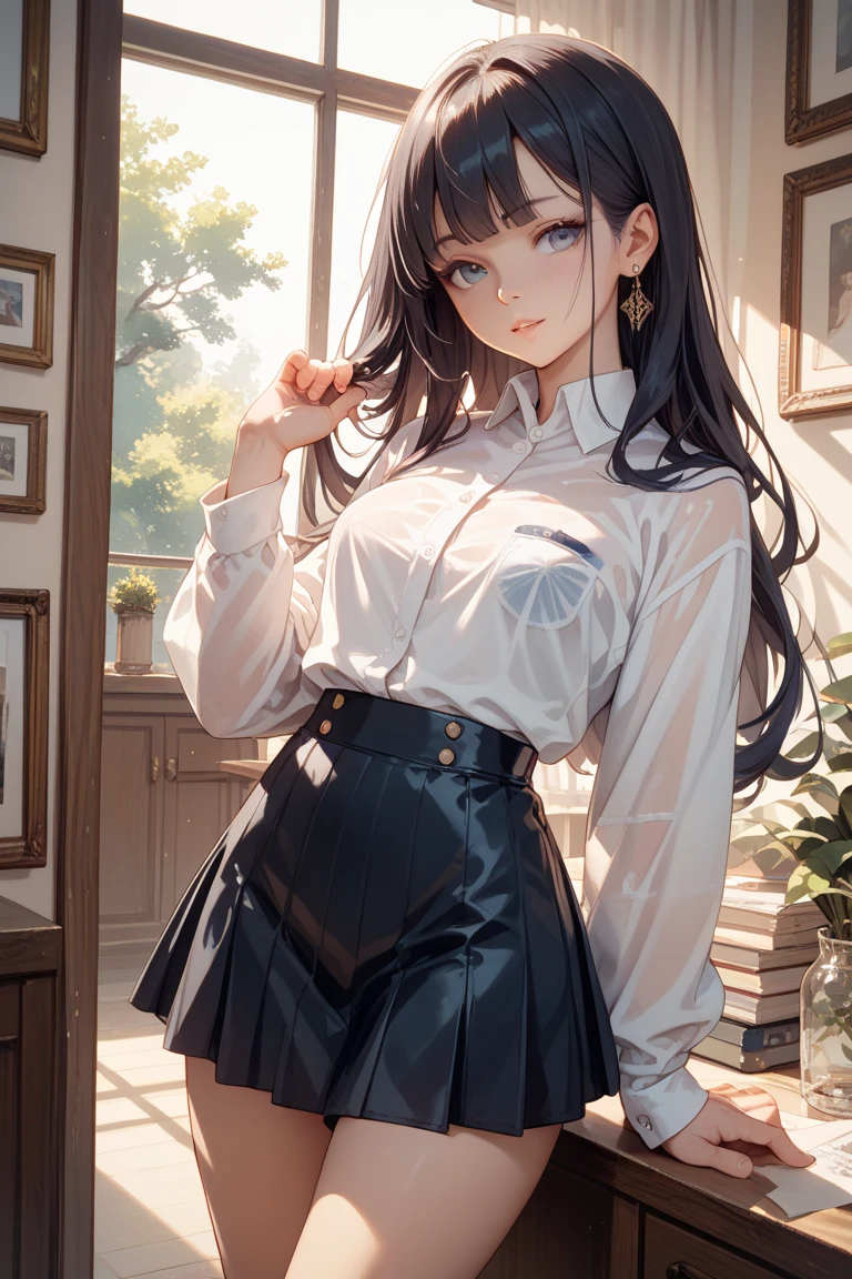 (Black Long Hair)、 Sit with your buttocks facing、 (A detailed eye、二重まぶた、eye glasses、A slight smil、Open mouth and happy smile)、 (School Uniforms:1.3)、(tight mini pleated skirt:1.3)、(Skirt lift:1.3)、(Show white sexy panties:1.2)、(Black garter belt:1.3)、(Black thigh socks:1.3)、 ((Medium chest)) 、((Cameltoe:1.3)、Model body type、(Slim waist)、(zettai ryouiki:1.3))、Lots of flowers background (５Fingered hand、Highly detailed facial and skin texture)、 (Super close-up looking up from below:1.2)、Focus on the crotch、(Looking at the camera:1.2))、((top-quality、8K,​masterpiece:1.3))、(Beautiful woman with perfect figure:1.4)、(Background of many blooming roses:1.3)