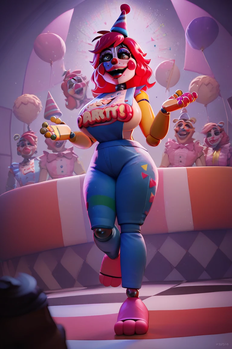 (Ebony), clown, (eyes closed),  laughing, sexy, thicc, circus, magic