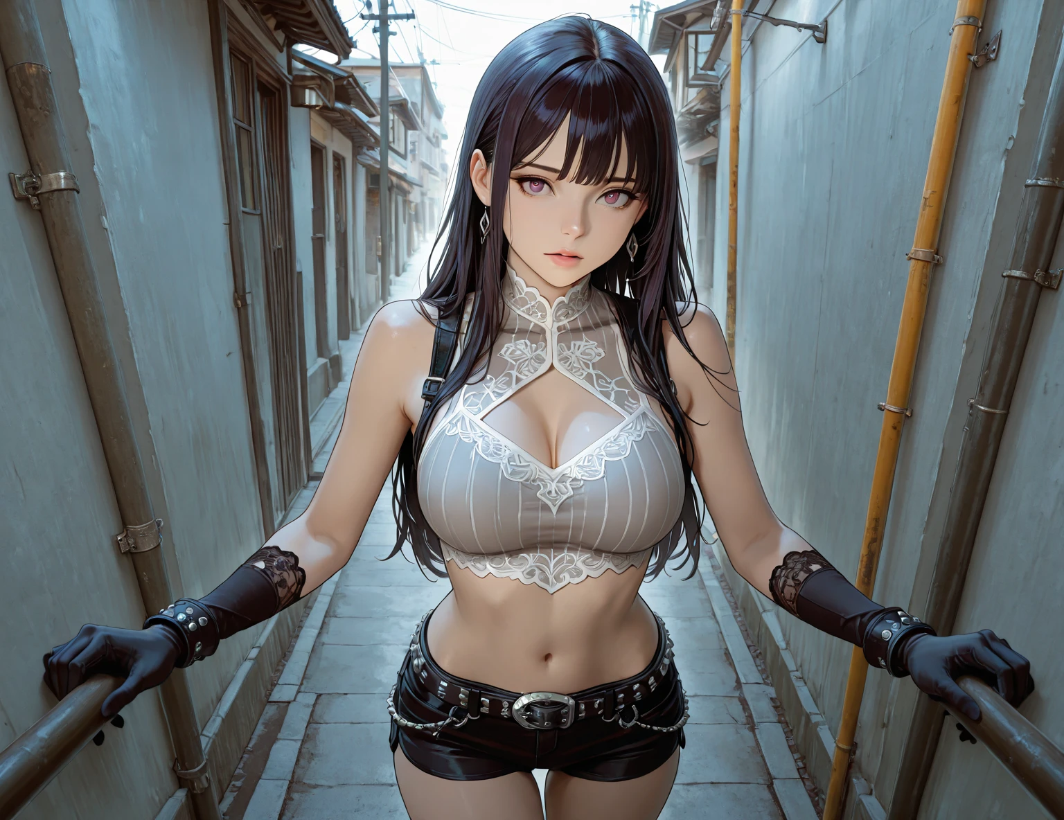 score_9、score_8_up、score_7_up,One girl、(((Tifa Lockhart:1.5)))、Erotic、Dark fantasy、Realistic style、Perfect female body、Small waist、(spread legs,M legs,Crouching with legs apart,Detailed white lace panties）、Big Tits 1.1、Beautiful breasts、lips、Long Hair、eyeliner、Eye lashes、Detailed eyes、Mature Woman、sexy、Cool face、Look at the viewer、(Painful expression、Cum in mouth,steam:1.1)、blush、(Detailed Hair、bangs、Dark Brown Hair、Fluttering Hair)、Stone Wall、Dark dungeon background、Brown eyes、FF7、Silver Earrings、(Black slave collar with chain、Leather Harness Bondage Restraints、Tightly squeezed breasts、shibari、suspenders、Put your arms behind your back)、No correction、Sweaty、Wet、開いたlips、naked、(Plump nipples)、High resolution、high quality、最high quality、masterpiece、HDR、Highest production values、masterpiece、((blowjob、deep throat、Huge penis in mouth))、(Woman swallows man&#39;s penis、Penis in her mouth、His hands are holding her head)、One man、A thick but not long penis、Vein Penis:1.1))、Cum on tits、Semen dripping from the penis、