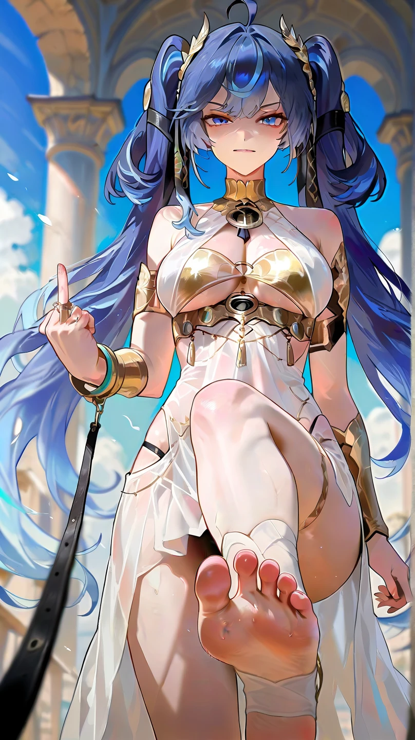 masterpiece, best quality, (1girl, solo),
binko, 1girl, jewelry, solo, throne, anklet, purple hair, long hair, crossed legs, gold, twintails, breasts, sitting, barefoot, very long hair, crown, smile, purple eyes, alcohol, chalice, bottle, cape, ring, medium breasts, bracelet, looking at viewer, cleavage, legs, blush
<lora:Binko0010:0.65>
blush,
((((( outdoors, city, cowboy shot, dynamic pose, looking at viewer, )))))