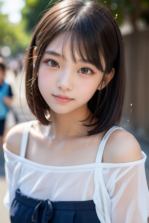 12 years old, (japanese Famous idol:1.4) (1cute girl:1.4) (very young face:1.4) best quality, face focus, soft light, ultra high res, (photorealistic:1.4), RAW photo, 1japanese girl, solo, cute, (pupil, lights in the eyes), detailed cute face, (small chest),(high resolution detail of human skin texture), Damask Shirt Dress, (portrait)
