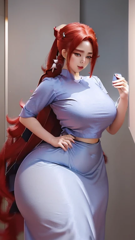(Best quality, masterpiece: 1.1), (fidelity: 1.4), 1 girl, ((Zero Two/Darling in the Franxx)), upper body, very long hair, study, very young girl, slave, ((Shirt)), ((miniskirt)), slave necklace, high heels, ((very small breasts)), extremely beautiful woman, ((ultra detailed and toned legs)), ((very wide hips)), ((very thick and toned thighs)), (sexy), ((extreme hourglass figure)), ((very thick heart lips)), ((very small and thick lips)), ((red lipstick)), ((blue eyes)), ((angry look)), (blush), (makeup), miniskirt, high heels, ((she is angry)), ((she used a Shirt and miniskirt))