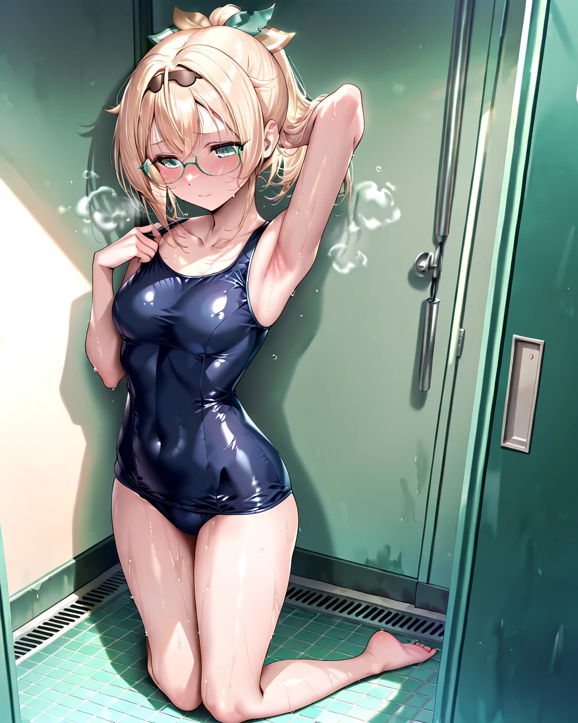 (The photo was taken in a shower:2). The girl on focus, She is facing the camera. She is coming out of the shower, (you can see her soaked in water:1.3).
(She is wearing see-through shirt, revealing her bra:1.6), and you can see her cleavage, this photo is only focused on the body, for roleplay porpuses, she is also wearing white panties, revealing her curves, she has very wide hips, you can see her great shape, you can see her. (She has pornographic exposure:2), (she is drenched in water:2), has an evil smirk on her face.
The outfit is very tight, and she has a huge breasts, that are massive and insanely big.
(Her hair is blonde with colored streaks:1.3), (colored bob:1.2), (She has her hair in a short bob:1.5), or short blonde hair, or short multicolored hair.
(She has a very nice hair:1.2), and her hands are perfect. The shadows in the photo are soft. The girl is illuminated perfectly. The rest of the photo is perfect with a very detailed background. This creates a sense of pleasure and intrigue. The colors are all vibrant and satisfying to look at. The face is very realistic, and she is very detailed as well, she is appealing to look at. The general mood of the photo is sensual and alluring. The girl is the center of attention of the photo, And its beauty is undeniable. The beautiful setting and dramatic colors create a sense of hypnosis and excitement. This photograph is a perfect example of professional cinematic photography. It is well lit, well-proportioned, And the theme is absolutely amazing. It is sure to attract the attention of anyone, Who will see it. You could put a ornaments in her hair. Whatever, As a result, the photo will be composed?, It is sure to be a stunning and memorable image.