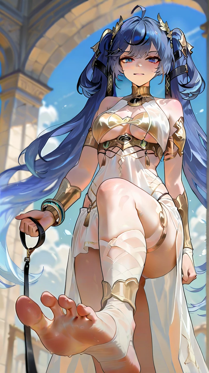 Anime girl with blue hair and blue dress standing on stone terrace, Extremely detailed Artgerm, full-body xianxia, trending on cgstation, High quality detailed art in 8K, a beautiful fantasy empress, ((a beautiful fantasy empress)), Keqing from Genshin Impact, trending on artstation pixiv, WLOP and Sakimichan，8K，Ultra HD details，detail in face，1个Giant Breast Girl