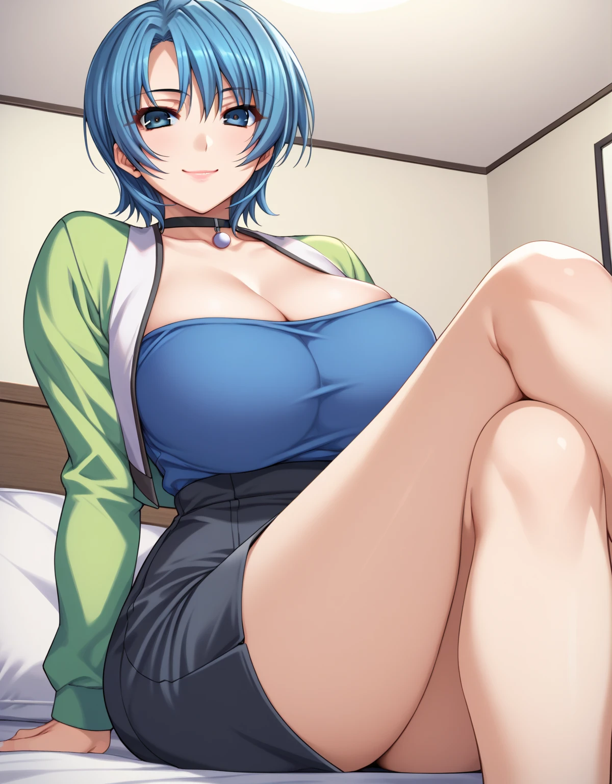 [[anime styled]],[[digitalart]],masterpiece,best quality,Tomomi_saikyou,(red eyes),black hair,bob cut,Short hair,Hair Ribbon,(midium build),NSFW,1girl,((sitting on the couch,reclining)),face focus,short torso,[perfect anatomy],(red uniform,Winter clothes,Long sleeves,red Long skirt),skirt lift,upskirt,((white panties,)),((topless,nipple)),cameltoe,relaxing,smile,blush,spread legs, break background living room,couch