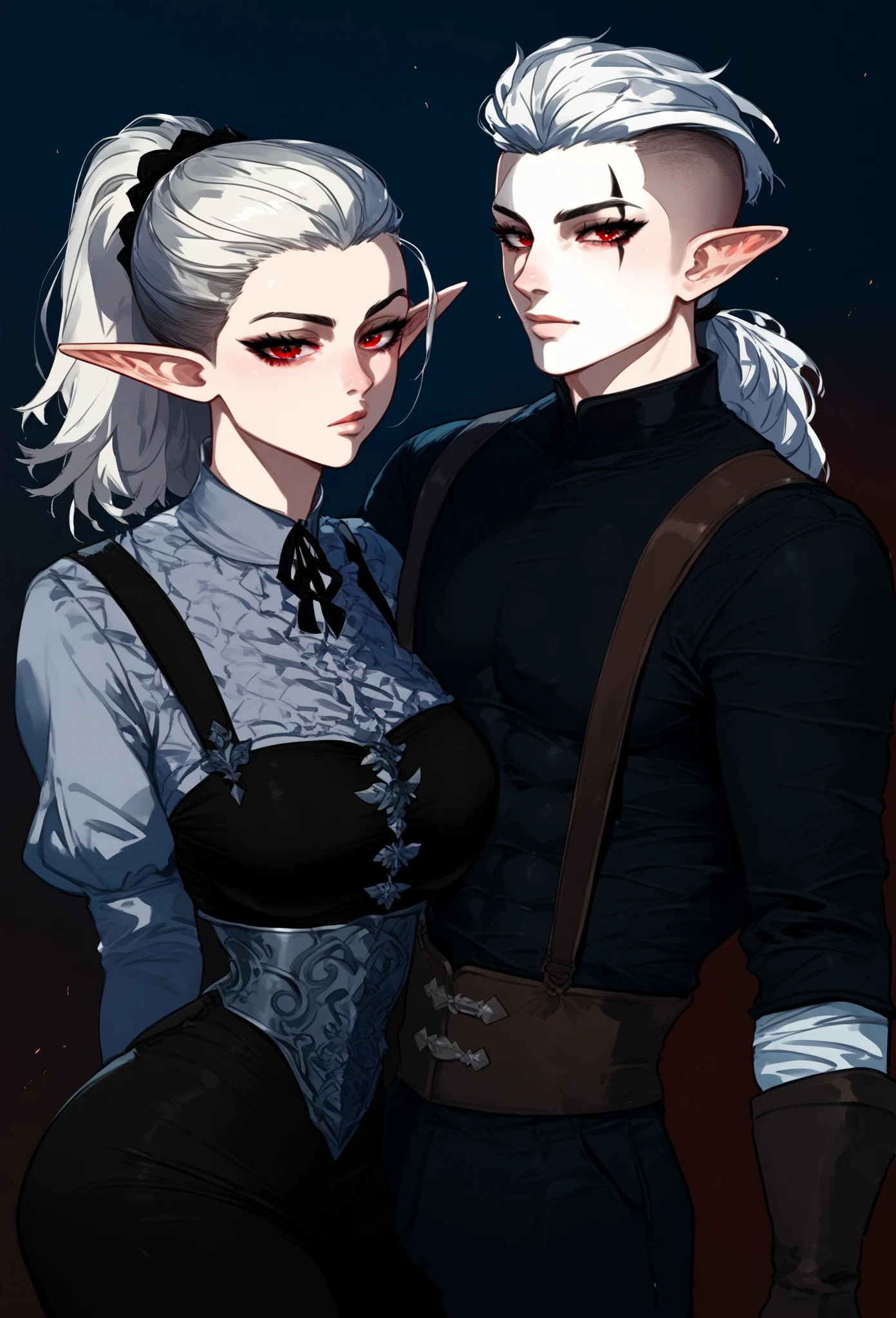 1girl,1boy,vaginal,nsfw,(((masterpiece))), (((best quality))), ((super Fine illustration)), ((High-resolution)), ((official art)), ((beautiful face)), ((dark-skinned female)), dark elf, ((empty eyes)), (((White hair))), ((long hair))), elf ear, (red eyes), (black leather bra), ((big breasts)), ((Forest)) --auto