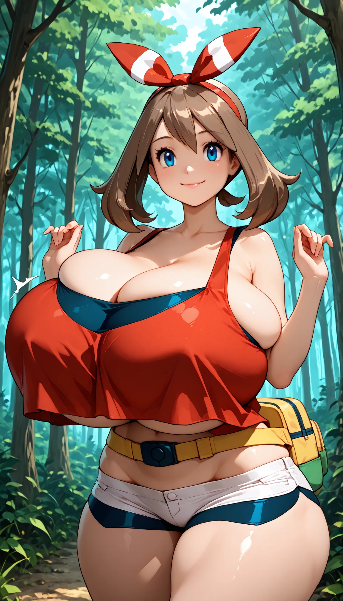girl,(zucchini:1.1), crops,farm,countryside,scarecrow,red wavy hair,big_breasts,suspenders,denim shorts ,(masterpiece,detailed,highres:1.4)