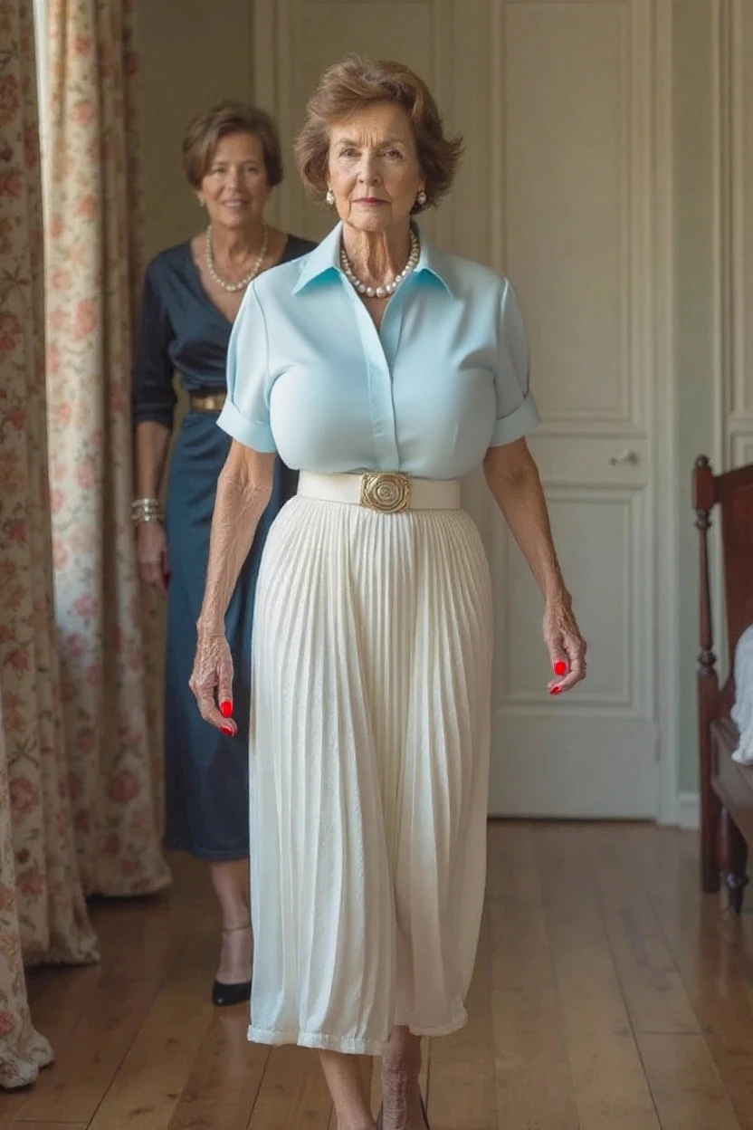 (penis cum:1.4), (profile side), (gigantic saggy breast:1.5), (queen elizabeth 90yo at hospital:1.5), (chiffon blue dress:1.4), (from belove:1.4)