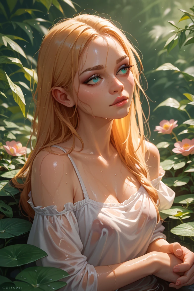A beautiful naked elf in a flower field