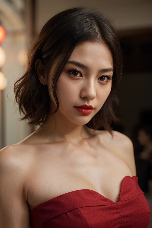 Medium display, Medium Shot, Written boundary depth, bust, Upper Body, Movie angle, masterpiece, Highest quality, Very detailed, CG, 8k wallpaper, Beautiful Face, Delicate eyes, Otome, alone, open mouth, Crimson Dress、On the Plateau