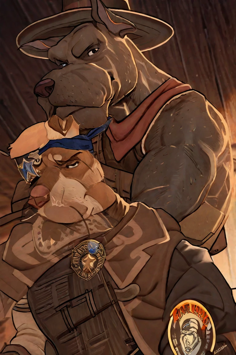 Super muscular boar beastman,Wear a uniform,Blindfold,A desperate and painful look,Mouth wide open with tongue sticking out,Getting cumshot in the face by some guys,(Surrounded by huge, red and black erect penises),(A large amount of semen all over the face),Head grabbed