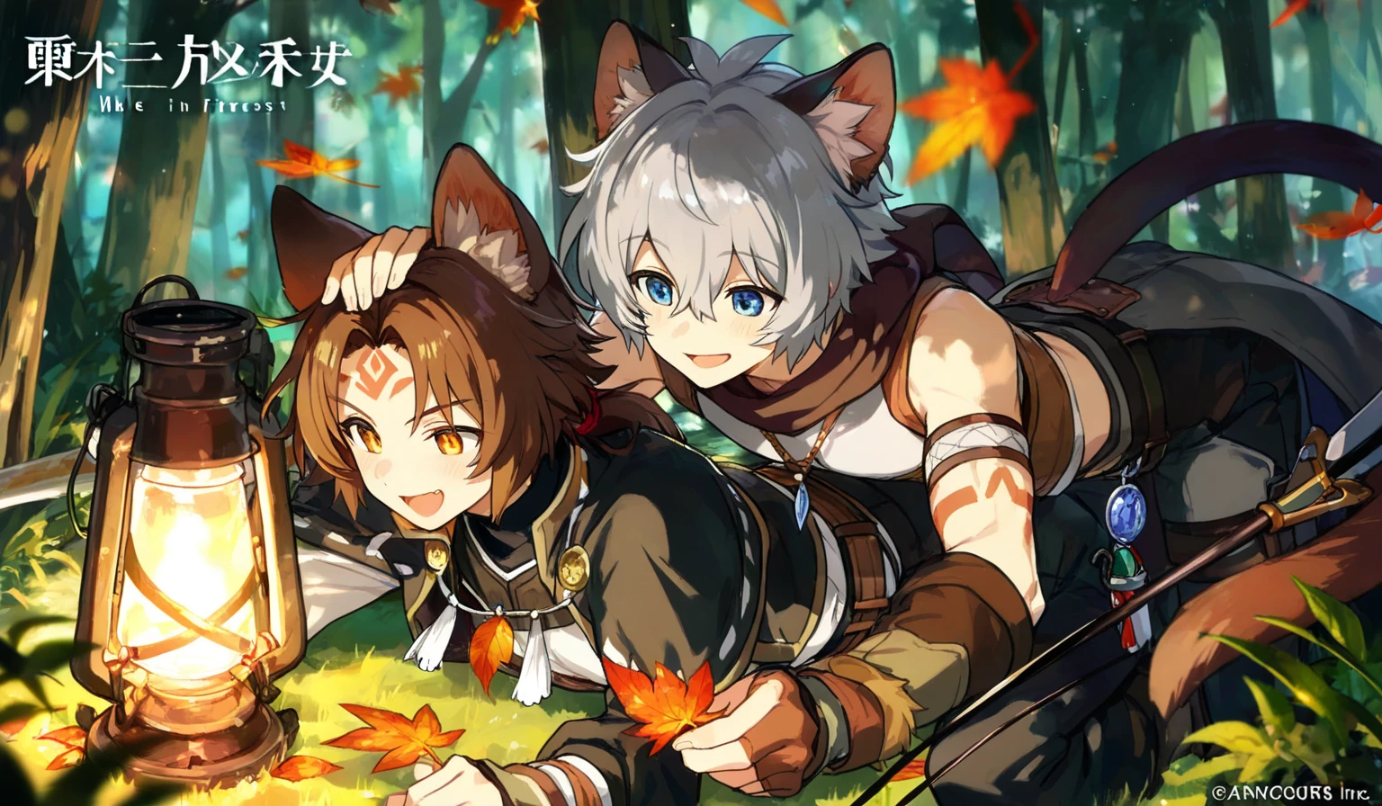 (masterpiece, best quality, high resolution,dynamic lighting:1.2),<lora:TanyaFE:0.6>, TanyaFE sitting on branch, smiling, ,Green shirt,orange pants,headband, cute, (forest:1.1), sitting on branch, smiling,
