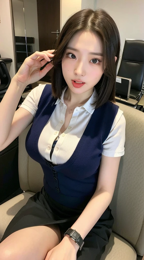 ((Highest quality))、Beauty、Big Breasts、Fully open navy shirt、
