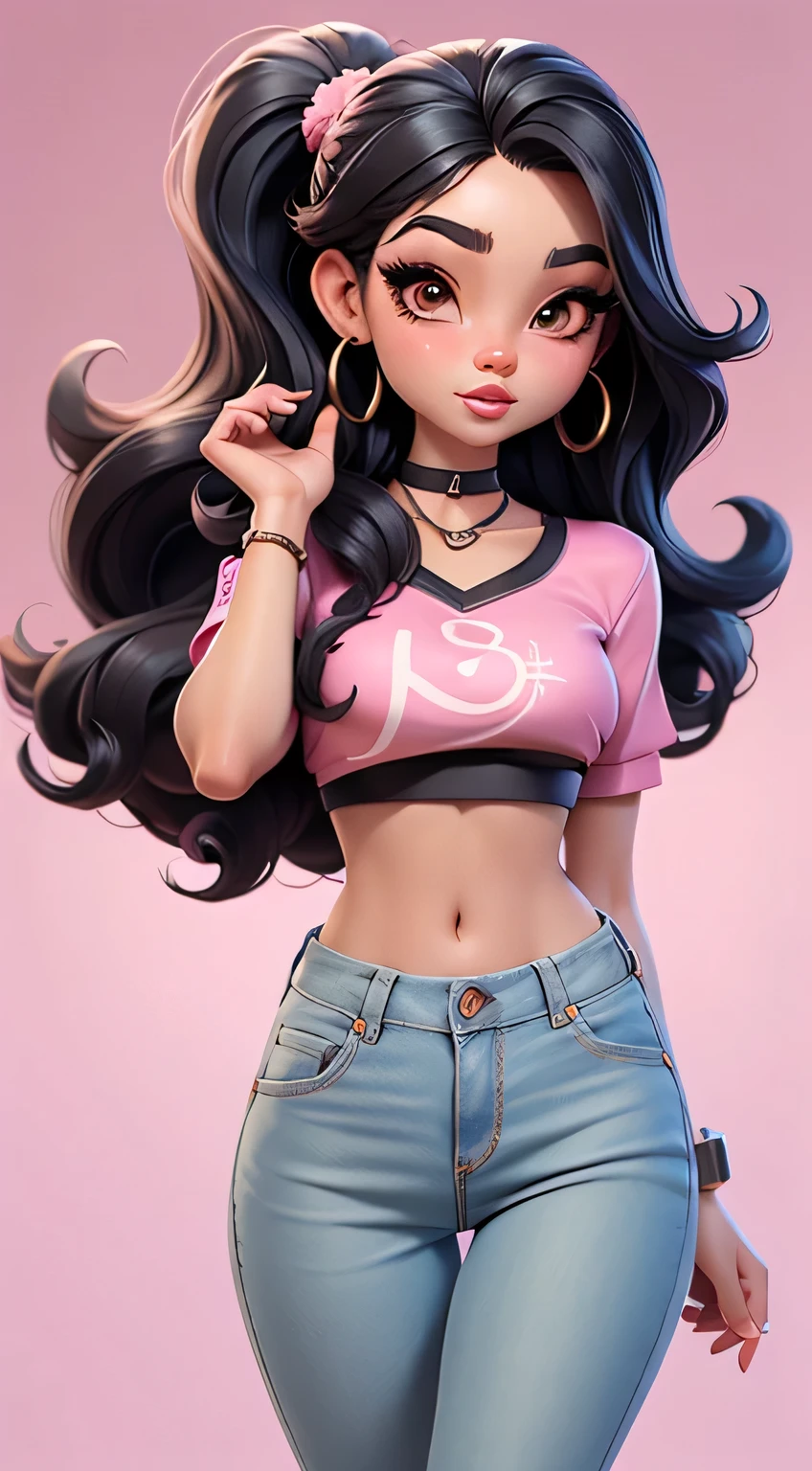 a cartoon of a woman in jeans and a top, seductive anime girl, beautiful and seductive anime teen, attractive anime girl, tina belcher as a real person, character is in his natural pose, beautiful alluring anime woman, in the art style of 80s anime, in anime style, her belly button is exposed, anime woman, female anime character