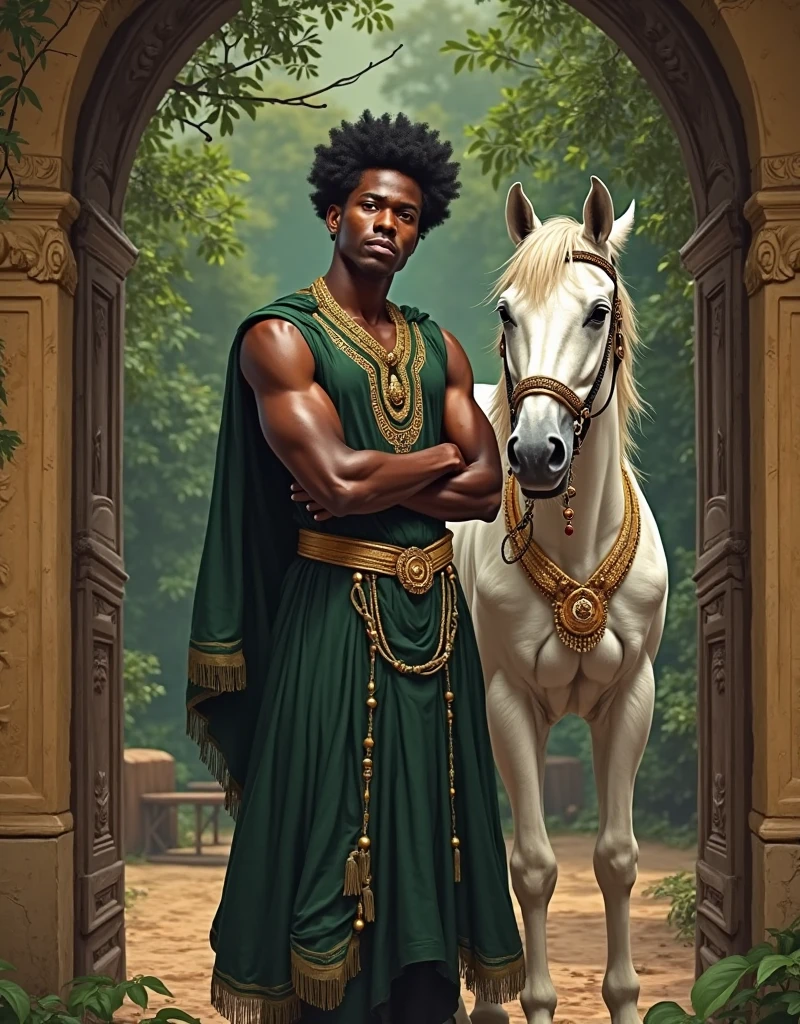 1 Centaur Warrior Masculine Male, masterpiece, ((perfect eyes)) best quality, (semi-realism:1.9), beautiful lights, (Extremely detailed CG unified 4k full HD wallpaper), high detail, sharp focus, dramatic outdoor activities, 1 boy ,19 years old, white hair, light purple eyes, Smile.