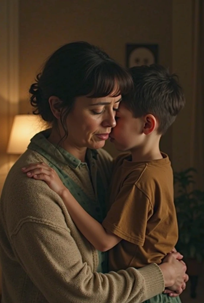 10 year old boy congratulating his mother on May 10, en un jardin