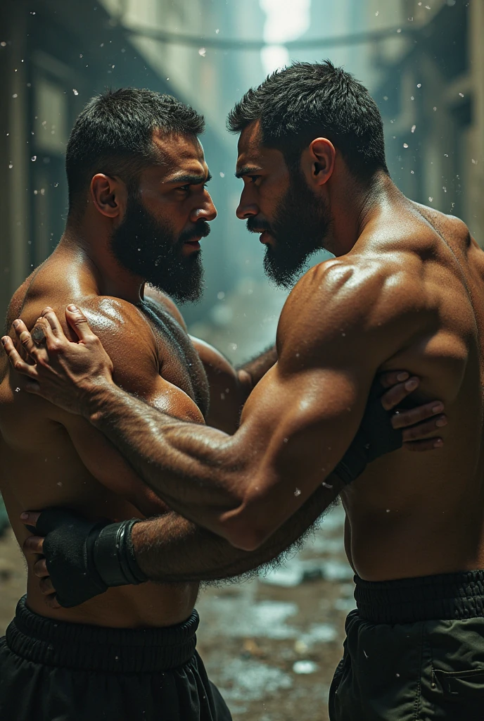 Greco-Roman wrestling in a takedown position on an abstract floor
