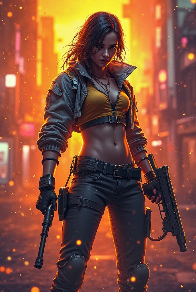 award winning portrait photo of a female rogue assassin, wearing cyberpunk intricate streetwear, glowing eyes, riding motorcycle, neon outfit, standing on street, stylized beauty, badass, tattoos, (backlighting:1.3), digital painting, concept art, smooth, sharp focus, rule of thirds, dark fantasy, intricate details, (shallow depth of field:1.1), by sandra chevrier, flames, sparks, (Style-Psycho)