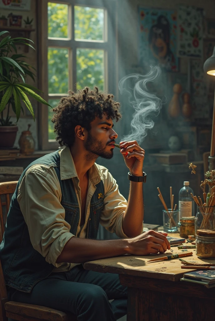 turn this image into a party with this man in the middle smoking a joint