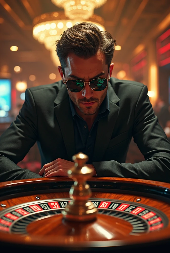 arafed man in a casino room with a roule wheel, casino, the card player man, indoor casino, gambling, poker, shutterstock, inside a casino, playing poker, portrait shot, dramatic cinematic action shot, cover shot, photo still, by Wayne England, gaming, (fantasy), motivational, by Jakob Gauermann, by Scott M. Fischer