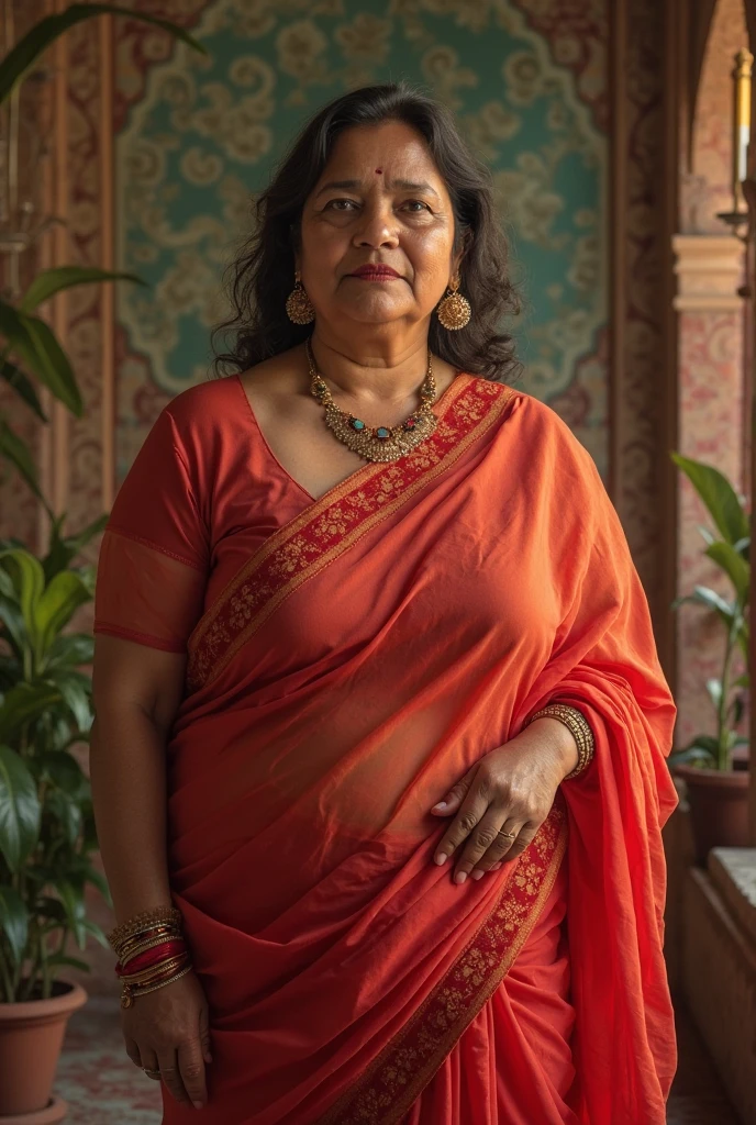 indian, desi,auntie, standing, big ass,perfect face, background room, skin color brown, hd