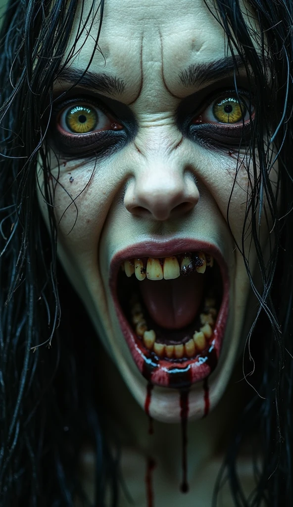 Ultra-detailed, master piece, (best quality:1.5), (high resolution:1.5),  (midnight: 1.5), Edo period, On a black background, a very scary and grotesque-looking woman has a ghostly face with long flowing hair, smiling evilly and scaring people. ,ultra-realistic, cinematic, high detail
, youkai, Japan, (Super Scary: 1.5), Japanese Horror, Hyper Realistic, Cinematic, Dark Ambient, Ominous Atmosphere, Realistic, Masterpiece