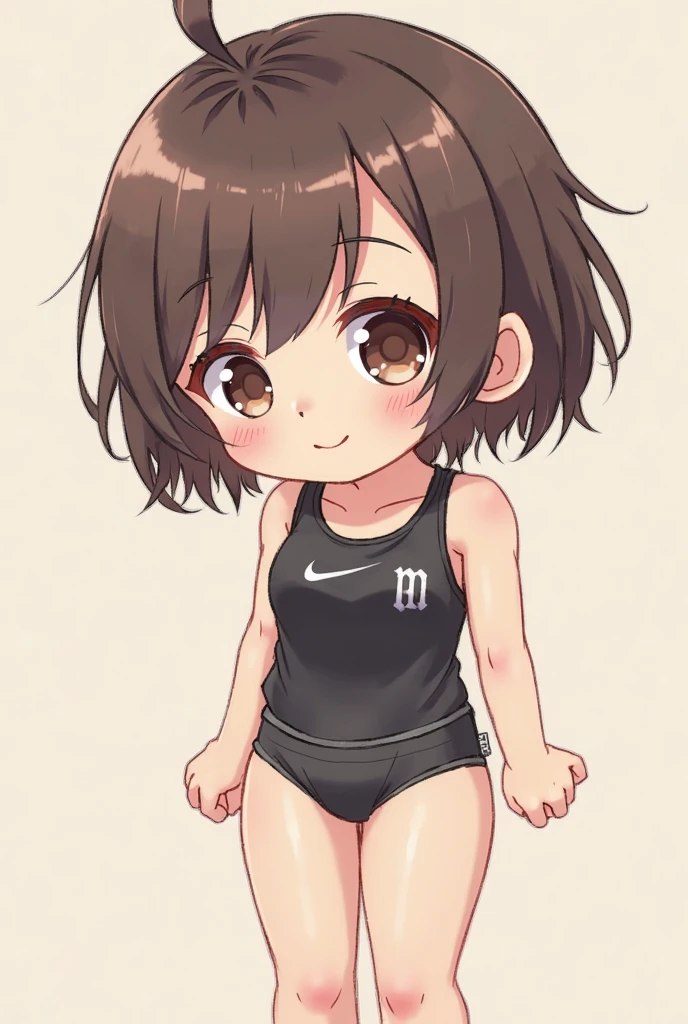 Character sheet, white background, chibi, female, short hair, simple clothes, squat pose, cartoon style, high quality, high resolution