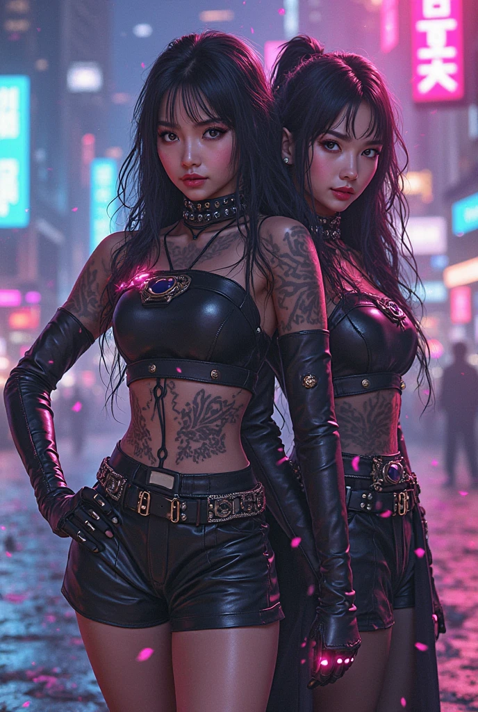 Aries and Taurus, heart, circle, romance, beauty, love, Create an image, (full body: 1.5), (a young and beautiful girl: 1.5), 18 year old girl, in the Cyberpunk universe, in an alley in the chaotic city with night streets. The image must be photorealistic, (tattooed skin: 1.5), (Skin and face must be extremely detailed with visible pores: 1.5), (her heart-shaped Brazilian butt: 1.5), (small breasts and must be half-naked with nipples and pubic hair little sample: 1.5). The girl should be dressed in silk clothing, silk lace, short mesh shorts or short mesh blouse. (The main focus of the image should be the extremely detailed skin: 1.5), (the extremely beautiful and symmetrical face: 1, 5), (with ultra detailed eyes: 1.5). (Lighting must be perfect: 1.5), with high cinematic luminosity and increased twilight. A girl should have a seductive appearance, feminine expression, looking directly at whoever sees her. Punk hair, shaved on the side, shaved, must be detailed, with split bangs and freckles. The image must be of very high quality, with photorealistic rendering, ultra-high resolution and 8k image quality. Octane rendering techniques such as photon mapping, radiosity, and physical rendering with automatic white balance should be used. The image should convey a sense of technology and resemble a masterpiece of illustration and art. There must be elements of unity such as wallpaper and official art. The composition must present incredible details, delicacy and extreme beauty, with sharp and highly detailed focus. The background of neon lights, diffuse light, futuristic, orange light, cable, electricity, ornate, detail, windows with skyscrapers, science fiction, blue purple neon, rich and detailed, with a slight blur effect. The girl should look like a real person, but the final work should not be based on a specific photograph.