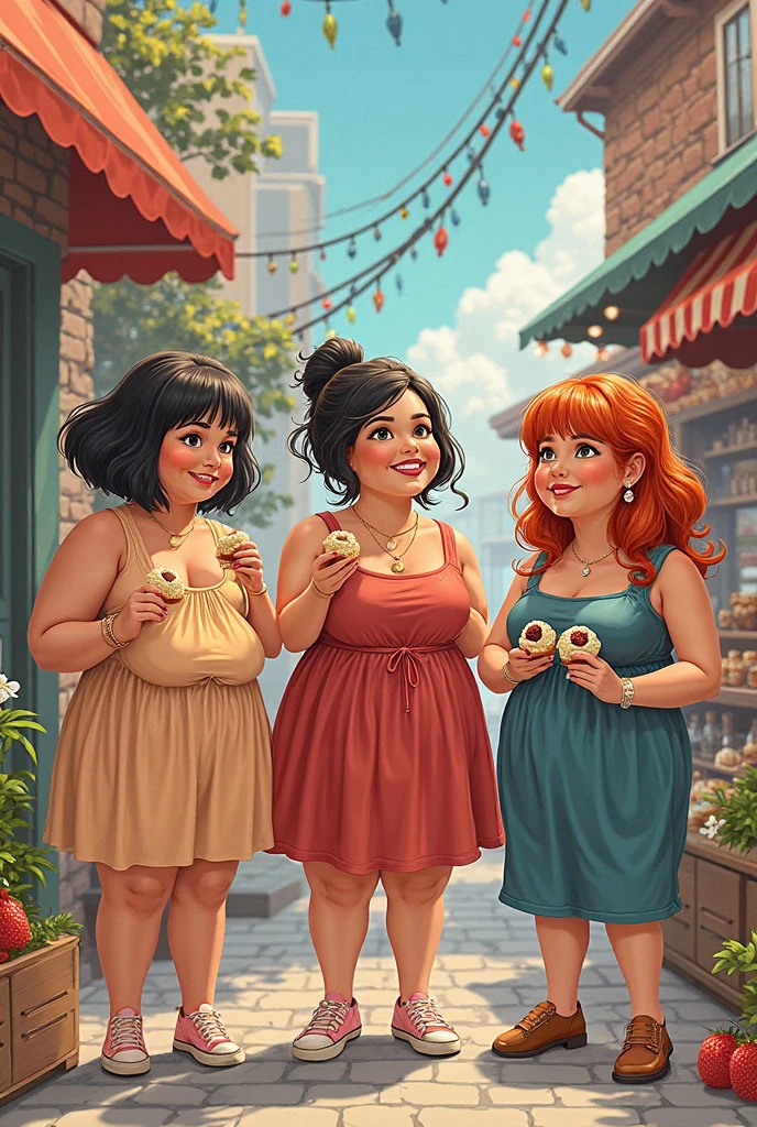 A brunette girl, green-eyed, curly-haired pregnant girl and a red-haired girl with long hair, blue eyes pregnant, The two are eating at a McDonald's