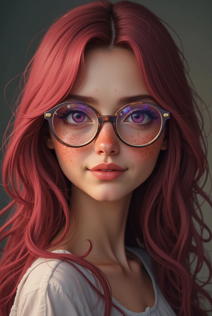 a closeup portrait of a cute draconian MaiAI girl, round glasses, pointy ears, dragon horns, (detailed, intricate [black | purple] scaly skin:1.2), [red | blue eyes], eyeshadow,
amazing body, [ash blonde | ginger | pink hair], freckles, flirting with camera, digital art