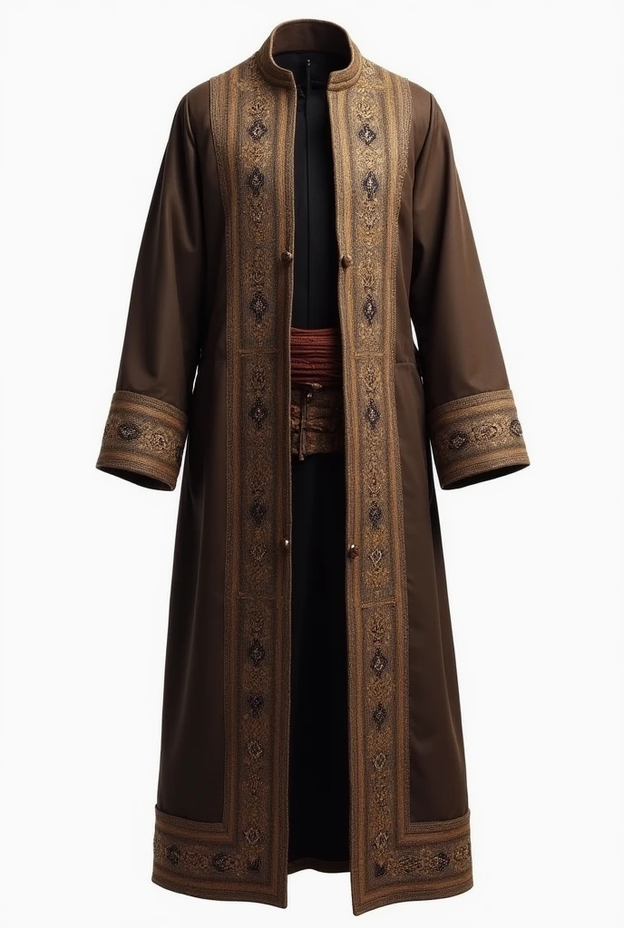 A handsome man wearing a winter jacket modelling juba Saudi dress and images should from head to toe image