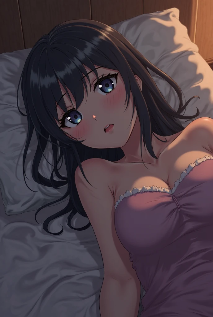 (masterpiece, best quality), (absurdres:1.2), (novel illustration in anime style:1.4), (ultra detailed, 8K, ultra highres:1.2), 1girl, young, detailed face, detailed eyes, detailed hands, slim, long hair, nude, naked, skirt, lying on bed, cinematic composition, solo, <lyco:more_details:0.3>