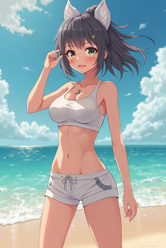masterpiece, best quality, highres, soft lighting, best quality, hyper detailed
medium breasts, mature_women, mature_female, toned,
navel piercing, <lora:navelpiercingv01:1>, swimming suite, crop top, panties, beach, sunshine, water ocean,