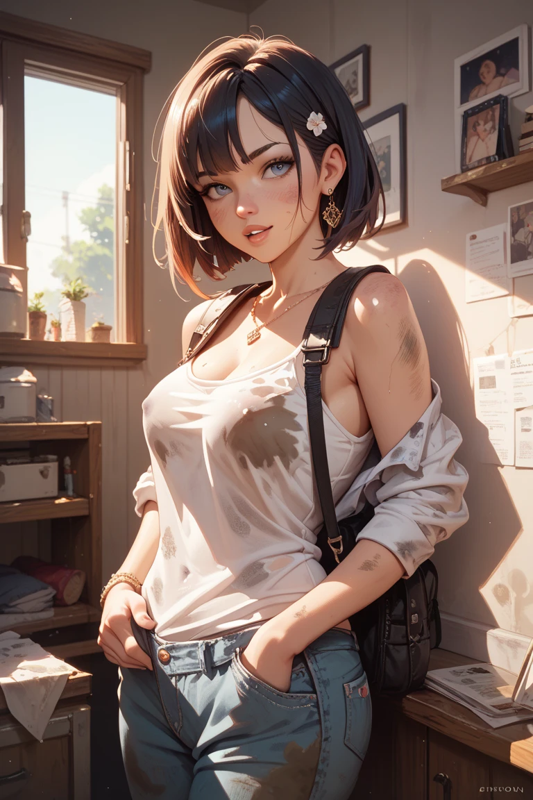 Ink Splatter:
（Surrealistic art、Impressionistic、Abstract、Chaotic、Creative、
（Brush stroke、Splatter technique、Black ink、Messy、Smeared、））
（Canvas or paper、Wet ink、（Mixed media、 unwiped brush、Splash effect、））
Ink Splatter art:
1.4, Ink painting, Artistic expression, Splatter technique:1.2, Abstract art, Messy detail:1.3,
Wet ink brush stroke:1.1, Chaotic and creative:1.4, Brush tip:1.2, Expressive brush, 1woman in (sheer white t-shirts:1.5), ????????????????