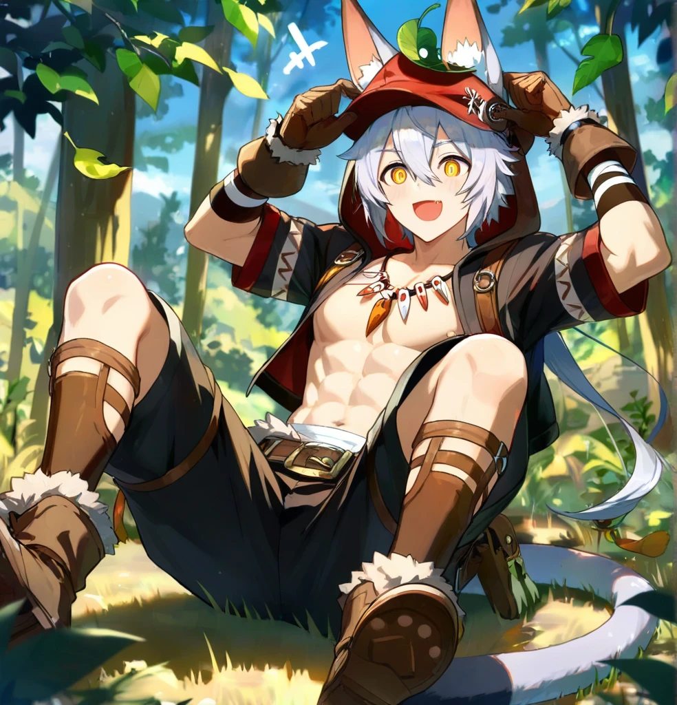 1male性\(Made in Abyss,male,beautiful,Furry,Have,Bird Head Hood,Black Hair,wide,Loose pants,smile\),Bust,beautiful nature, From a distance it looks strange and chaotic..,Anime Style,Painting from the chest up, break ,quality\(8K,wallpaper of extremely deコーラed CG unit, masterpiece,High resolution,top-quality,top-quality real texture skin,Surreal,Increase the resolution,RAW Photos,la mejor quality,highly ,wallpaper,Cinema Lighting,Ray-tracing,Golden Ratio\),
