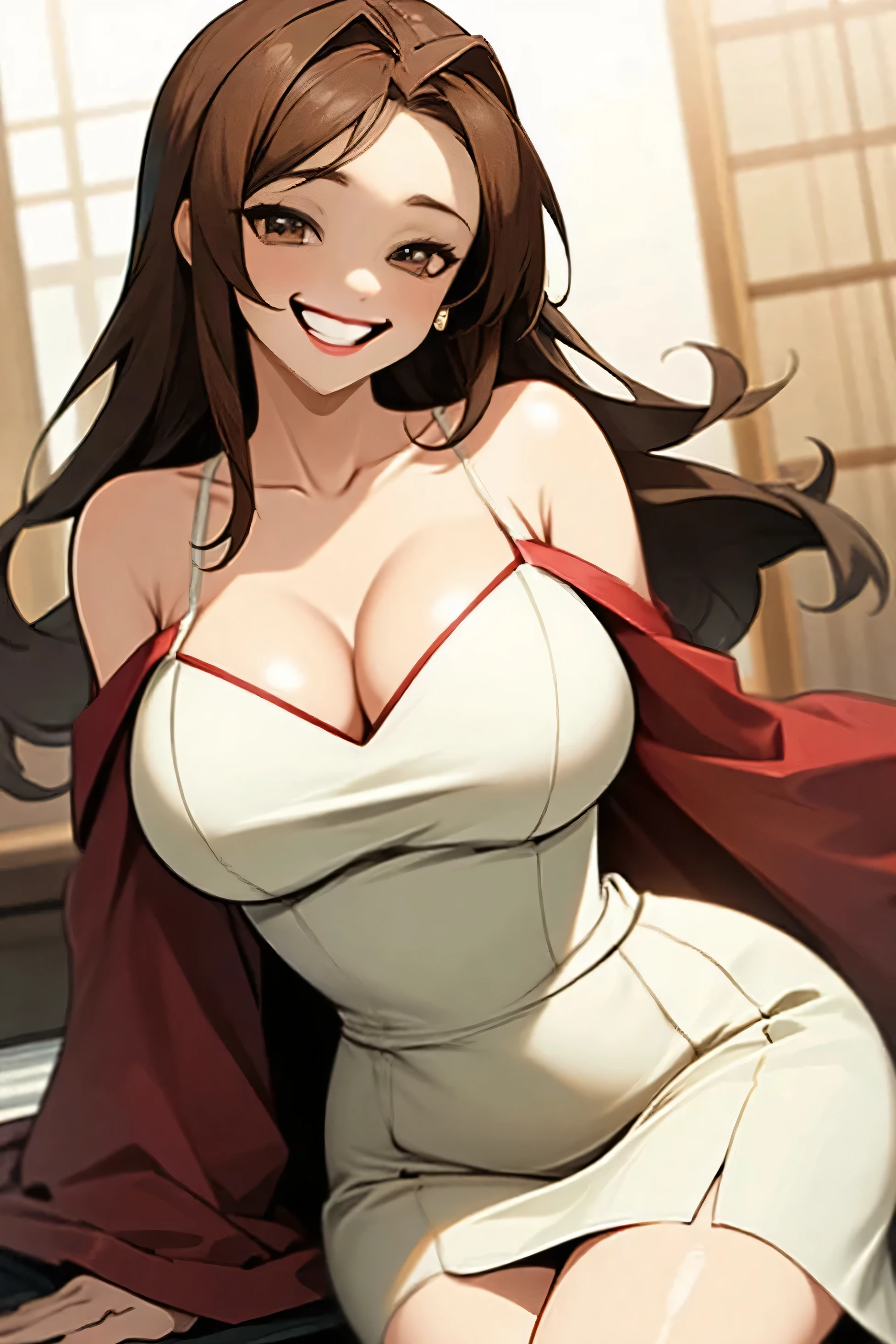 ((masutepiece, Best Quality, hight resolution, nffsw, Perfect Pixel, 4K, nffsw, nffsw))), 1girl in, Single, Solo, Beautie、full body seen、 ((Middle Wave Hair, Bangs, Brown hair)), ((Brown-eyed, Beautiful eyelashes, Realistic eyes)), ((Detailed face, Blushing:1.2)), ((Smooth texture:0.75, Realistic texture:0.65, Photorealistic:1.1, Anime CG style)), medium breasts, Dynamic Angle, Perfect body, (Santa Claus Costume、Red knitted hat、red and white off shoulder sweater、red and white flared skirt、Black garter stockings,、Christmas Party、(no-bra、See-through nipples)、、、during daytime、、Looks Back、Transverse breasts))、Very embarrassing panic smile、、