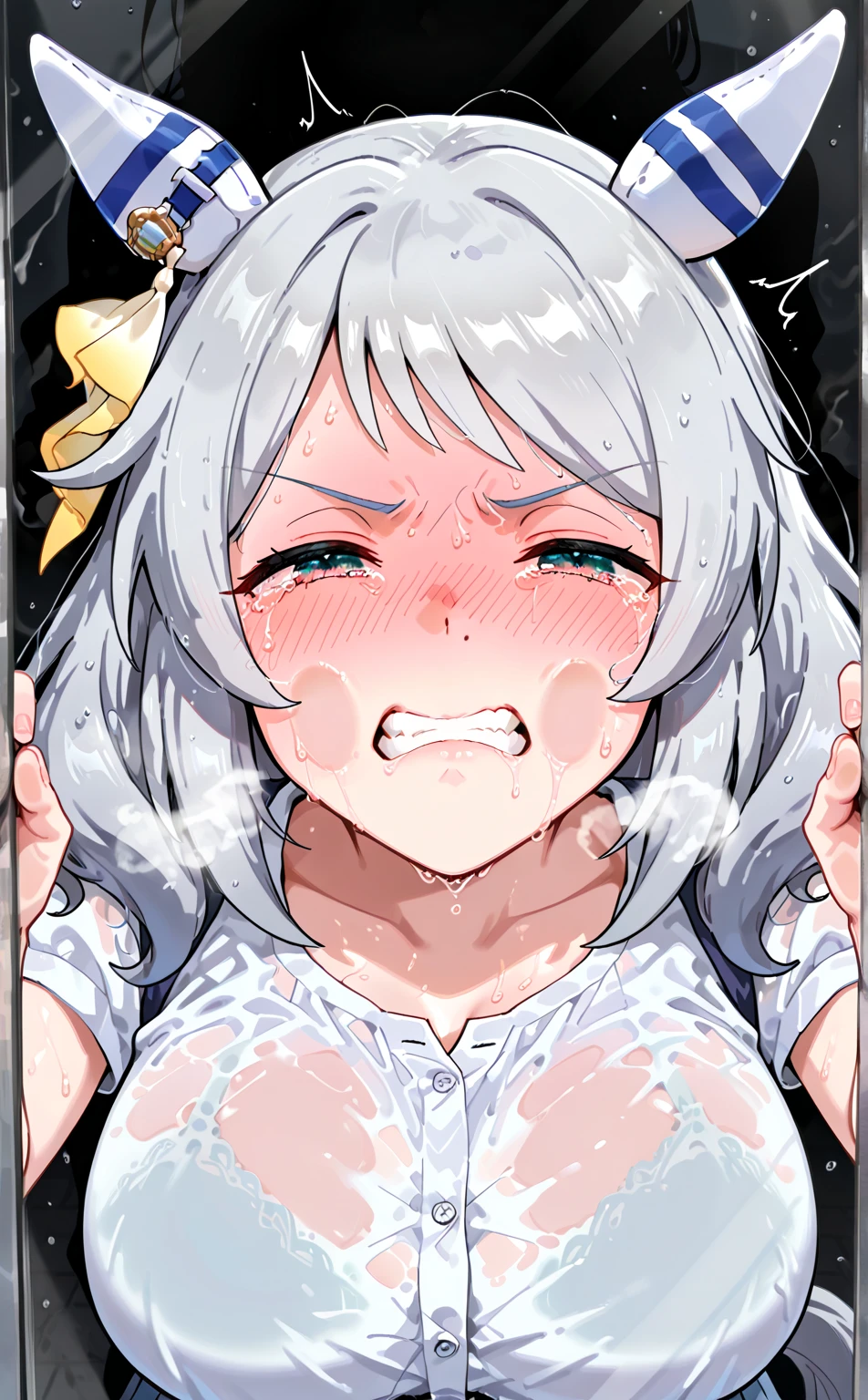 (NSFW:1.6),Woman sucking a short penis,Painful expression,Drooling, Perfect female body,((((cum in mouth)),((Torn clothes)), ((((cum on body)),slender,long hair, Japanese, high